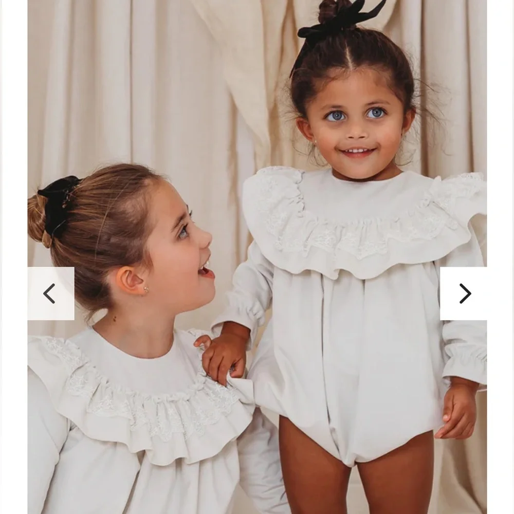 ROSE & ALBERT EXCLUSIVE Margot Ivory velvet & lace romper Girls Size 3T